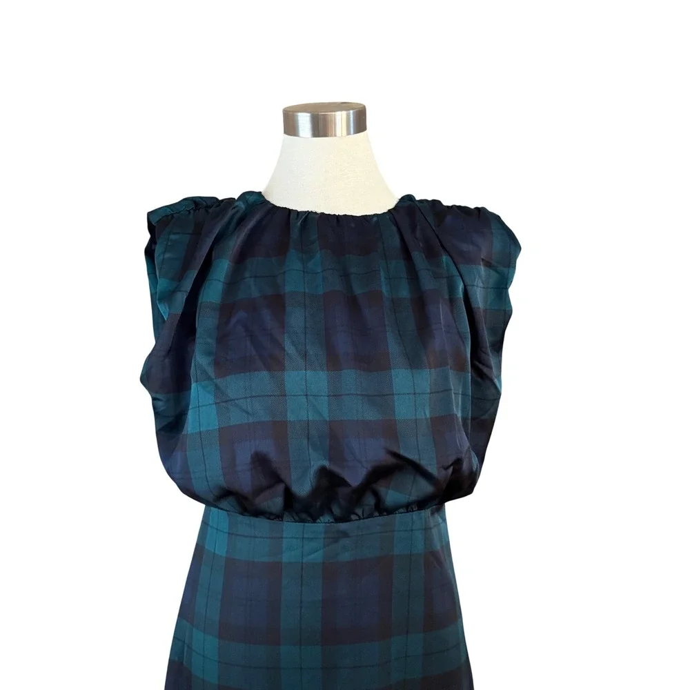 Ann Taylor Tartan Cap Sleeve Midi Dress Rainforest Size 6